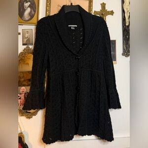 mac & jac Black Shawl Collar Button-Front Knit Cardigan (Vintage)